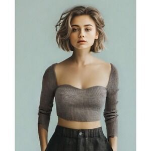 Reformation Aries Cashmere Sweater Women Size Small Oatmeal Cropped Tie Back L/S